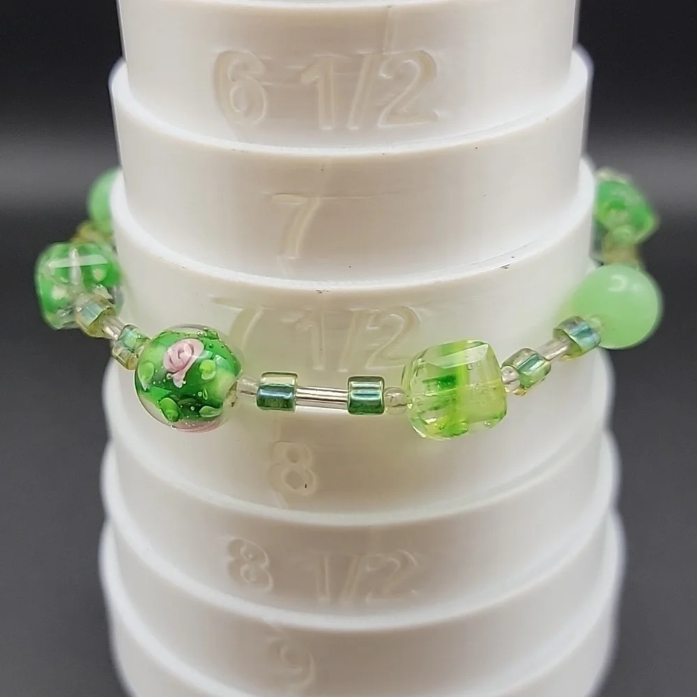 Unique Handmade Vibrant Green Art Glass Faceted Round Necklace and Bracelet Set